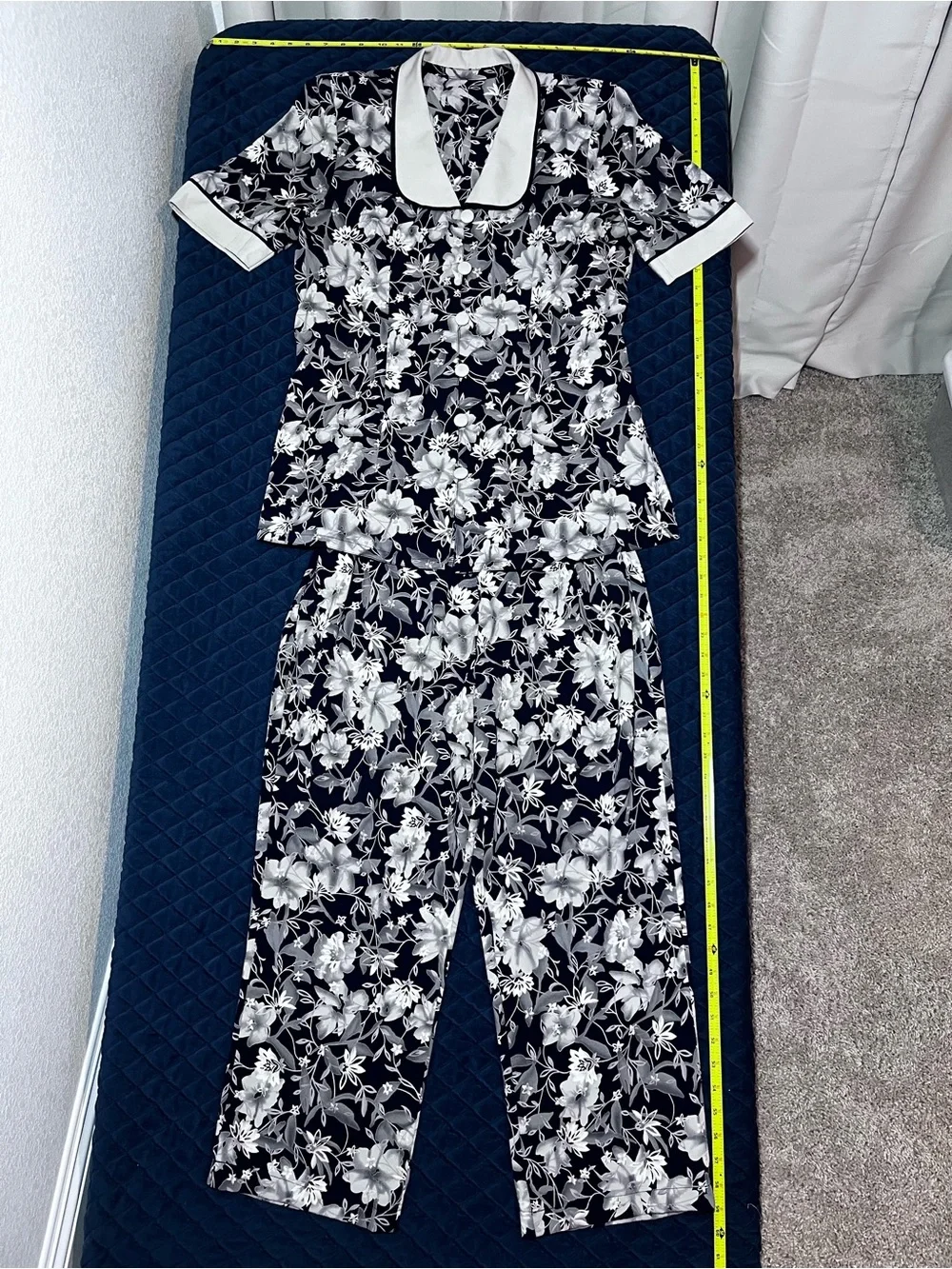 Women's Blue & White Floral Two Piece Set - Button Down Shirt + Loose Fit Pants
